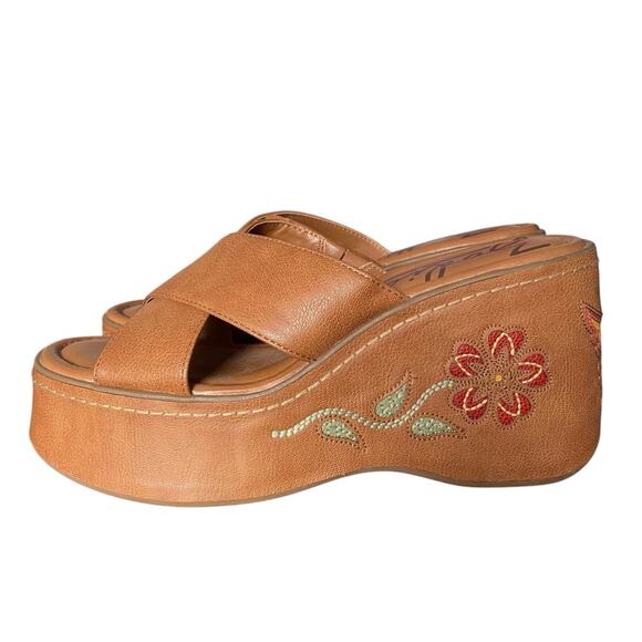Zodiac Nessa Carmel Brown Flower Butterfly Slide Wedge Sandal size 8.5 - Picture 5 of 11